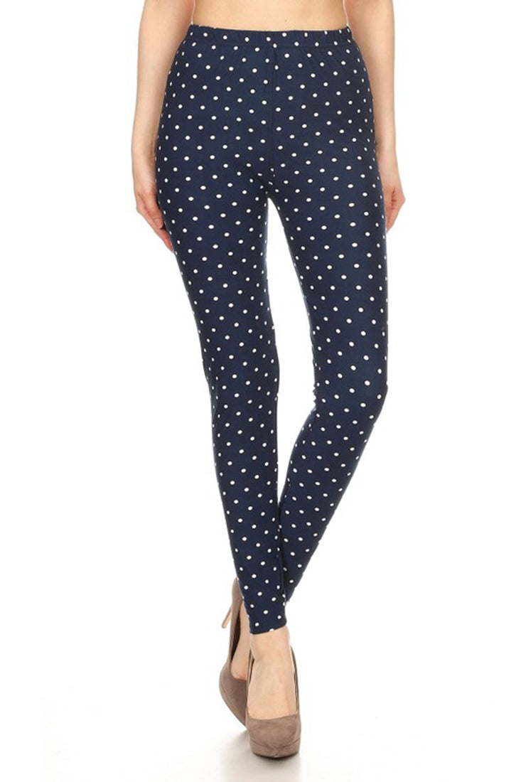 Niobe Clothing Navy Polka Dot Graphic Print Lined Leggings - Leggings p_leggings