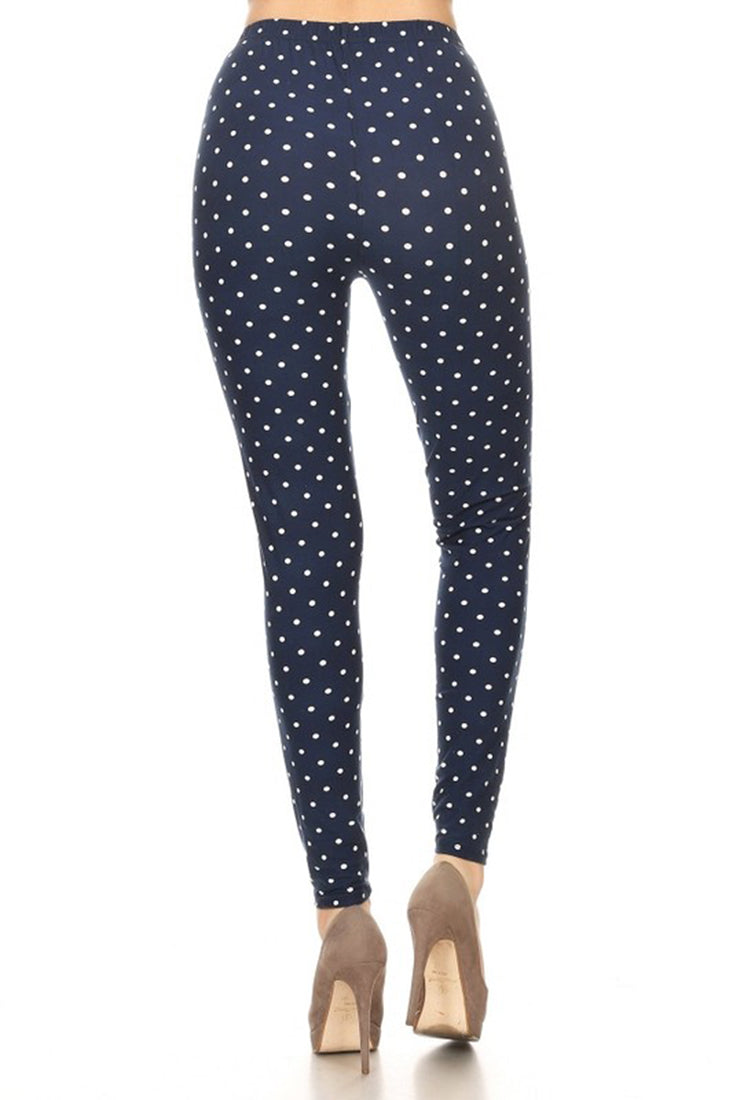 Niobe Clothing Navy Polka Dot Graphic Print Lined Leggings - Leggings p_leggings