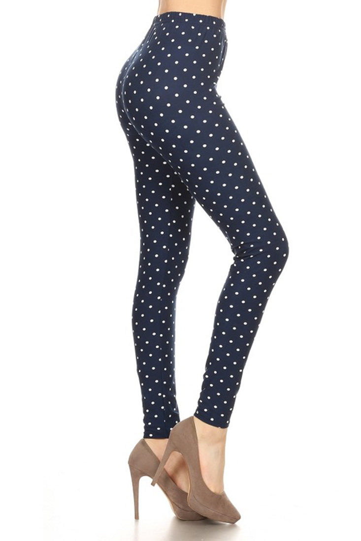 Niobe Clothing Navy Polka Dot Graphic Print Lined Leggings - Leggings p_leggings