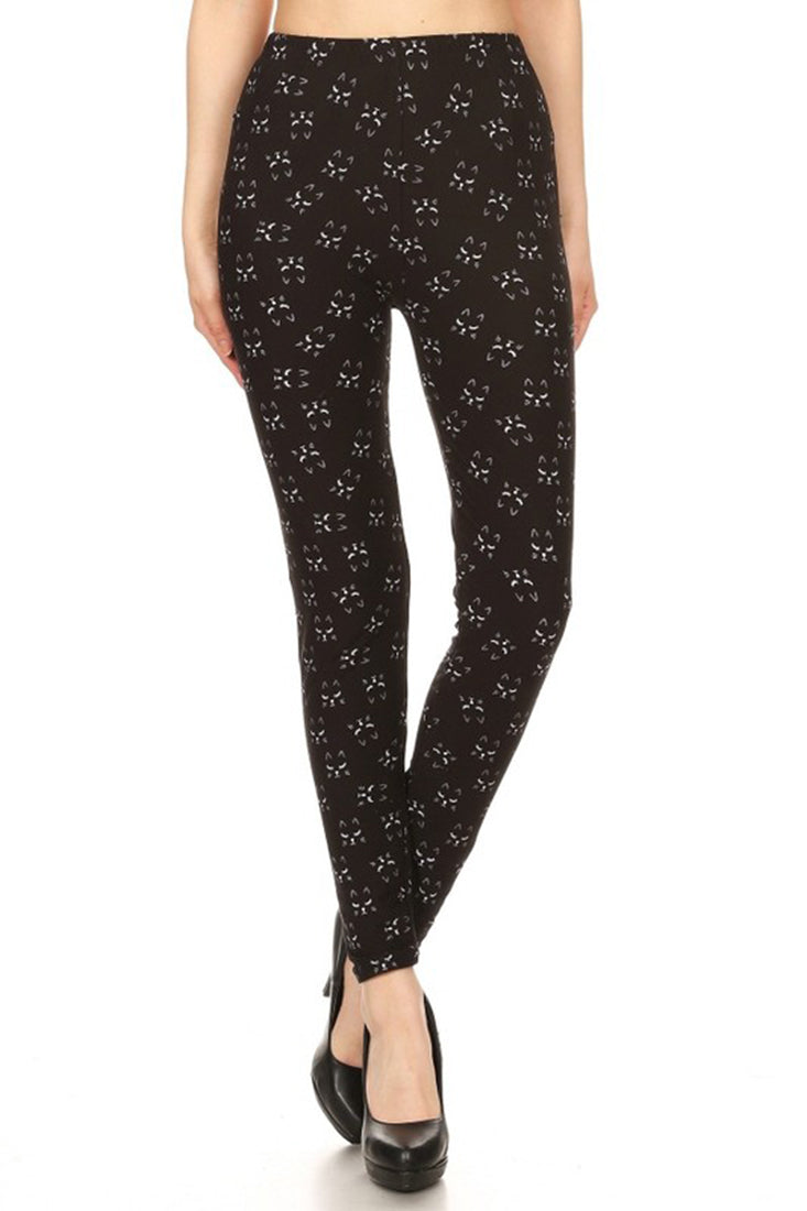 Niobe Clothing Black Cat Graphic Print Lined Leggings - Leggings p_leggings