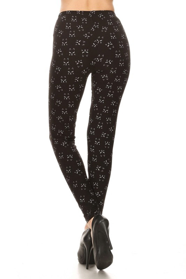 Niobe Clothing Black Cat Graphic Print Lined Leggings - Leggings p_leggings