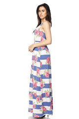 Blue Stripe Floral Maxi Dress dress- Niobe Clothing
