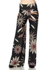Niobe Clothing High Waist Fold Over Wide Leg Palazzo Pants (Black Feathers) - pants