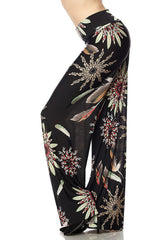 Niobe Clothing High Waist Fold Over Wide Leg Palazzo Pants (Black Feathers) - pants