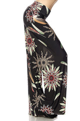 Niobe Clothing High Waist Fold Over Wide Leg Palazzo Pants (Black Feathers) - pants