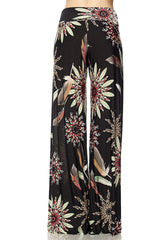 Niobe Clothing High Waist Fold Over Wide Leg Palazzo Pants (Black Feathers) - pants