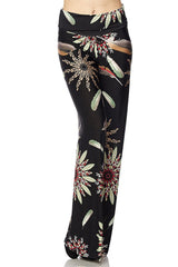 Niobe Clothing High Waist Fold Over Wide Leg Palazzo Pants (Black Feathers) - pants