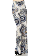 Niobe Clothing High Waist Fold Over Wide Leg Palazzo Pants (Cream Geo) - pants