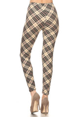 Niobe Clothing Beige Plaid Graphic Print Lined Leggings - leggings