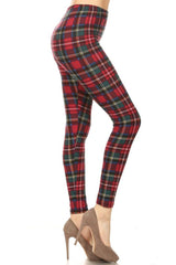 Niobe Clothing Red Hunter Green Plaid Design Leggings - leggings