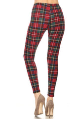 Niobe Clothing Red Hunter Green Plaid Design Leggings - leggings
