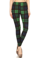 Niobe Clothing Navy Green Plaid Graphic Fashion Lined Leggings - leggings