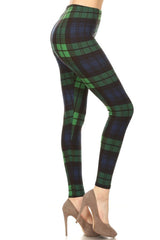 Niobe Clothing Navy Green Plaid Graphic Fashion Lined Leggings - leggings