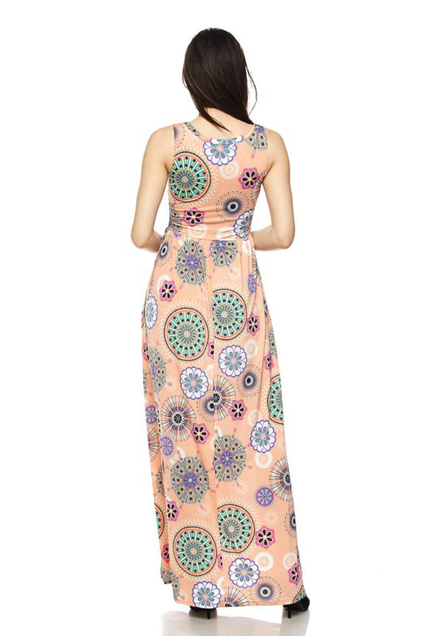 Peach Tribal Geo Maxi Dress dress- Niobe Clothing