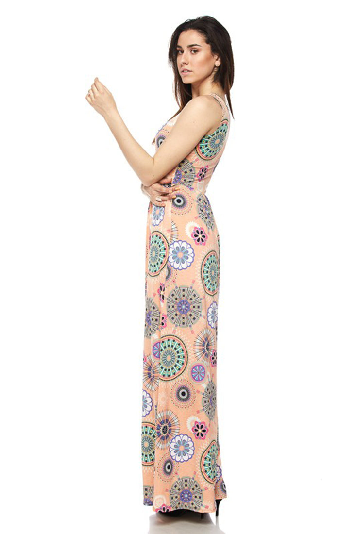 Niobe Clothing Peach Tribal Geo Maxi Dress - Dresses f_dresses