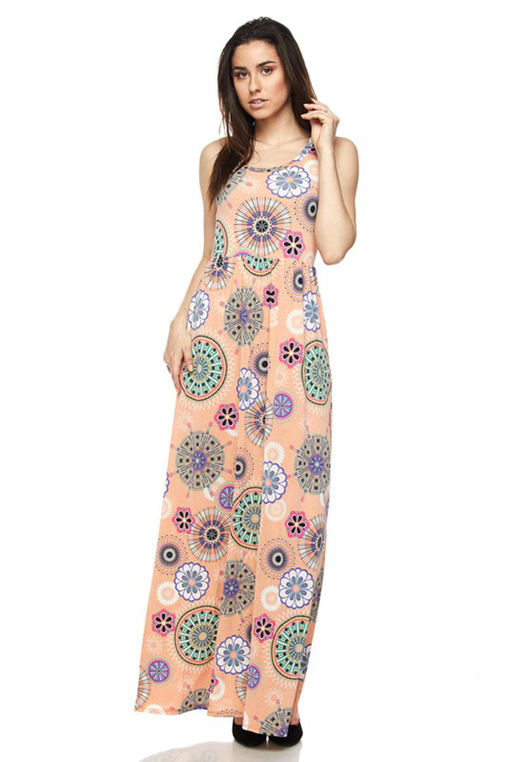 Niobe Clothing Peach Tribal Geo Maxi Dress - Dresses f_dresses