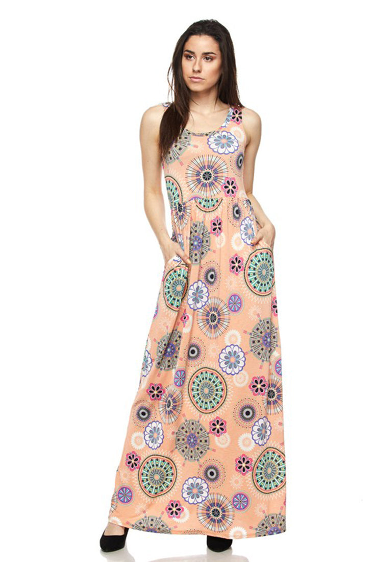 Niobe Clothing Peach Tribal Geo Maxi Dress - Dresses f_dresses