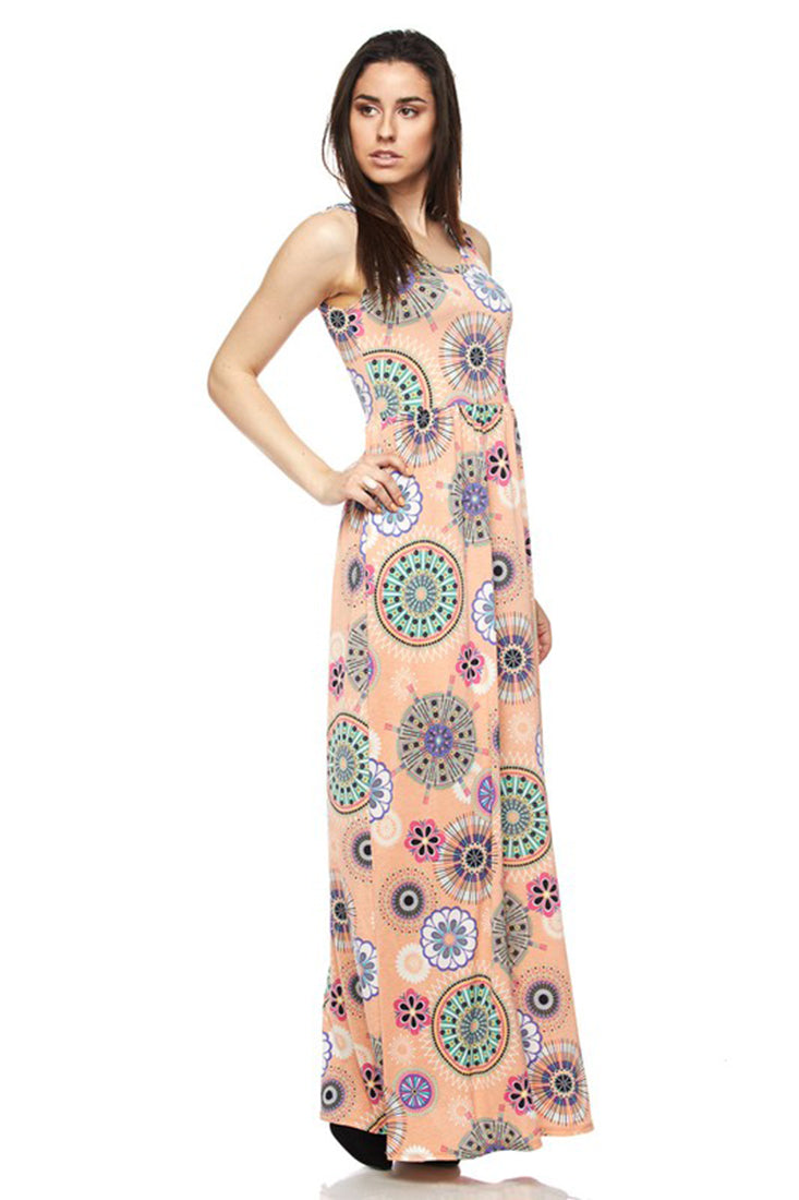 Niobe Clothing Peach Tribal Geo Maxi Dress - Dresses f_dresses