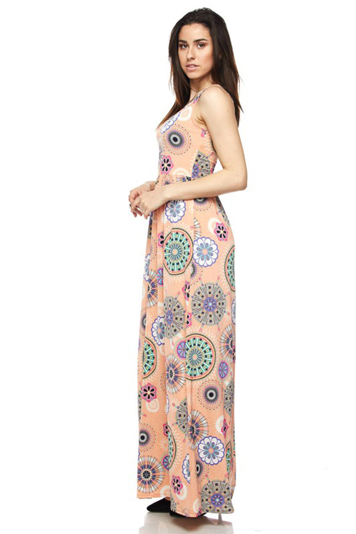 Niobe Clothing Peach Tribal Geo Maxi Dress - Dresses f_dresses