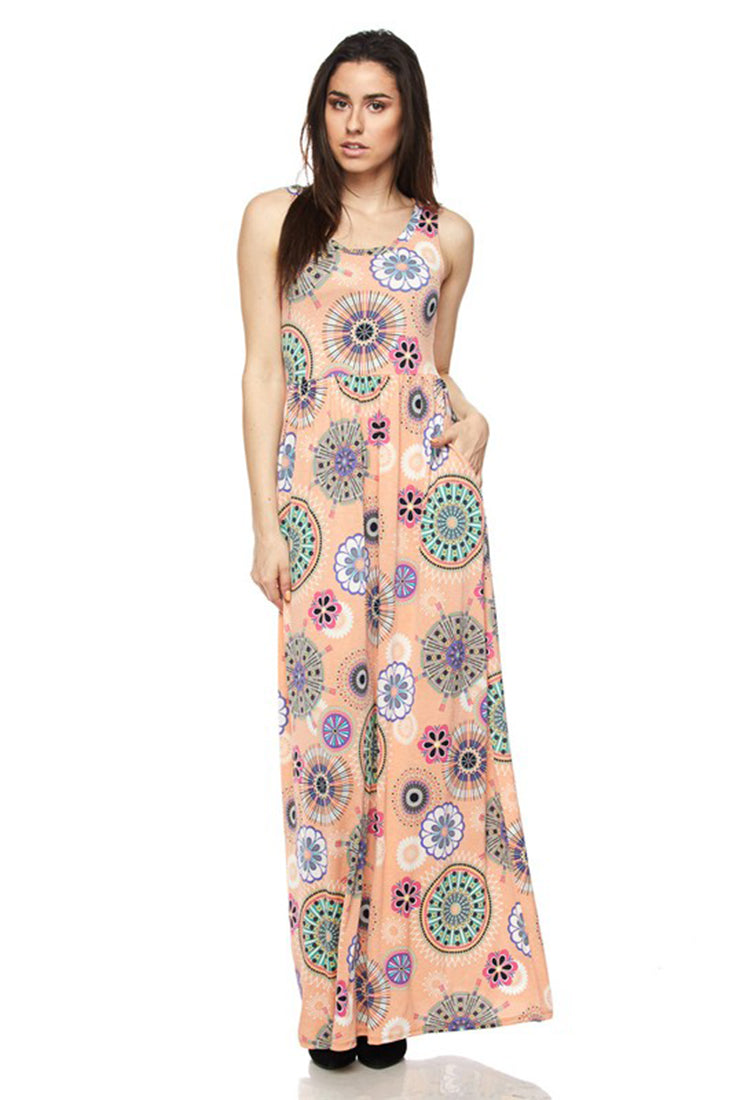 Niobe Clothing Peach Tribal Geo Maxi Dress - Dresses f_dresses
