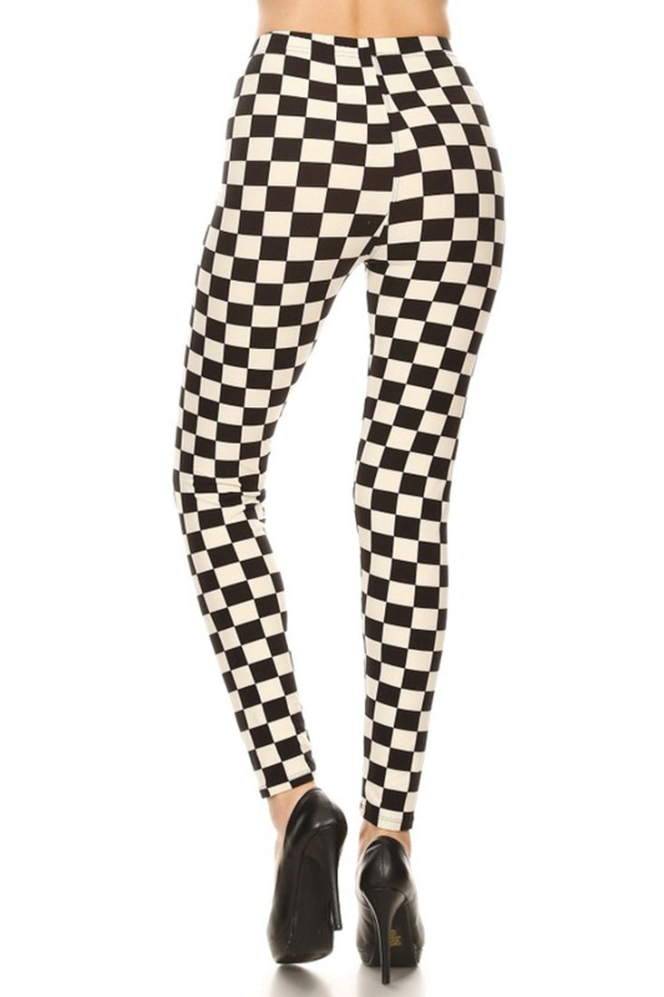 Black White Check Design Leggings leggings- Niobe Clothing