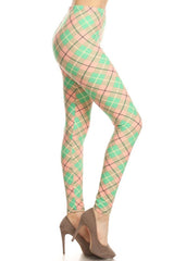 Green Pastel Argyle Design Leggings leggings- Niobe Clothing