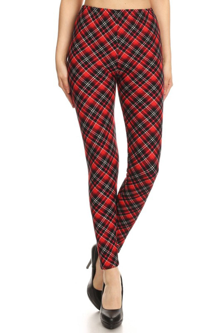 Black Red Plaid Design Leggings leggings- Niobe Clothing