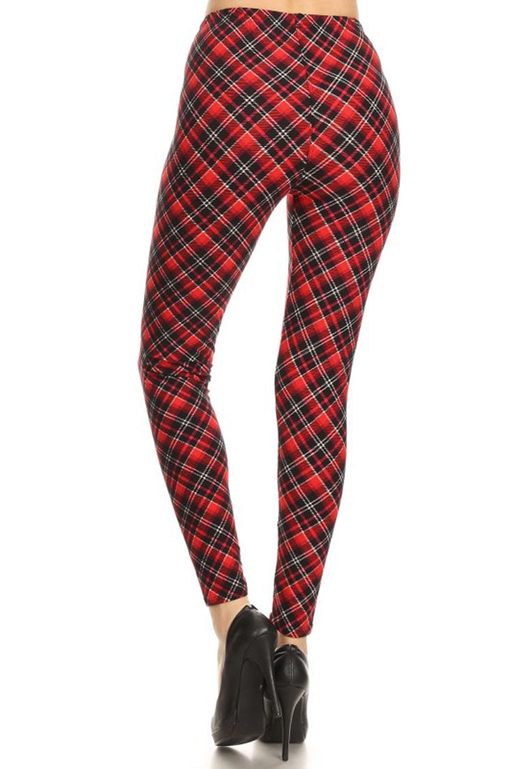 Black Red Plaid Design Leggings leggings- Niobe Clothing
