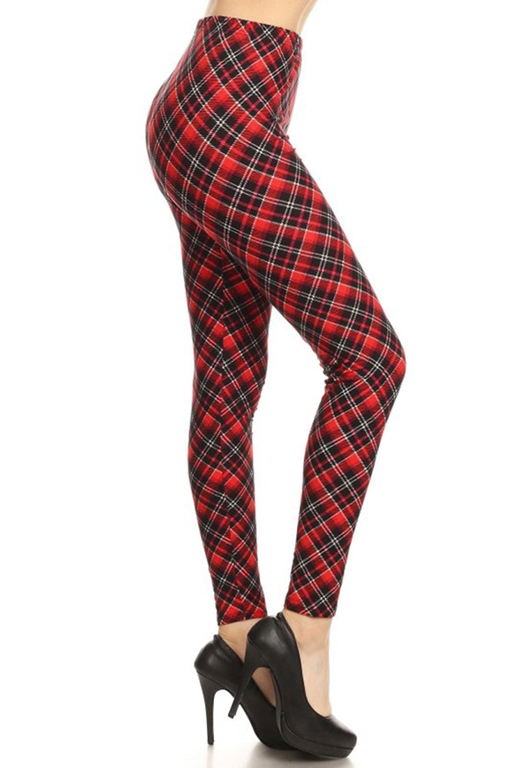 Niobe Clothing Black Red Plaid Design Leggings - Leggings p_leggings