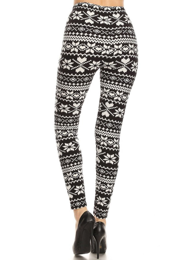 Black White Winter Isle Design Leggings leggings- Niobe Clothing