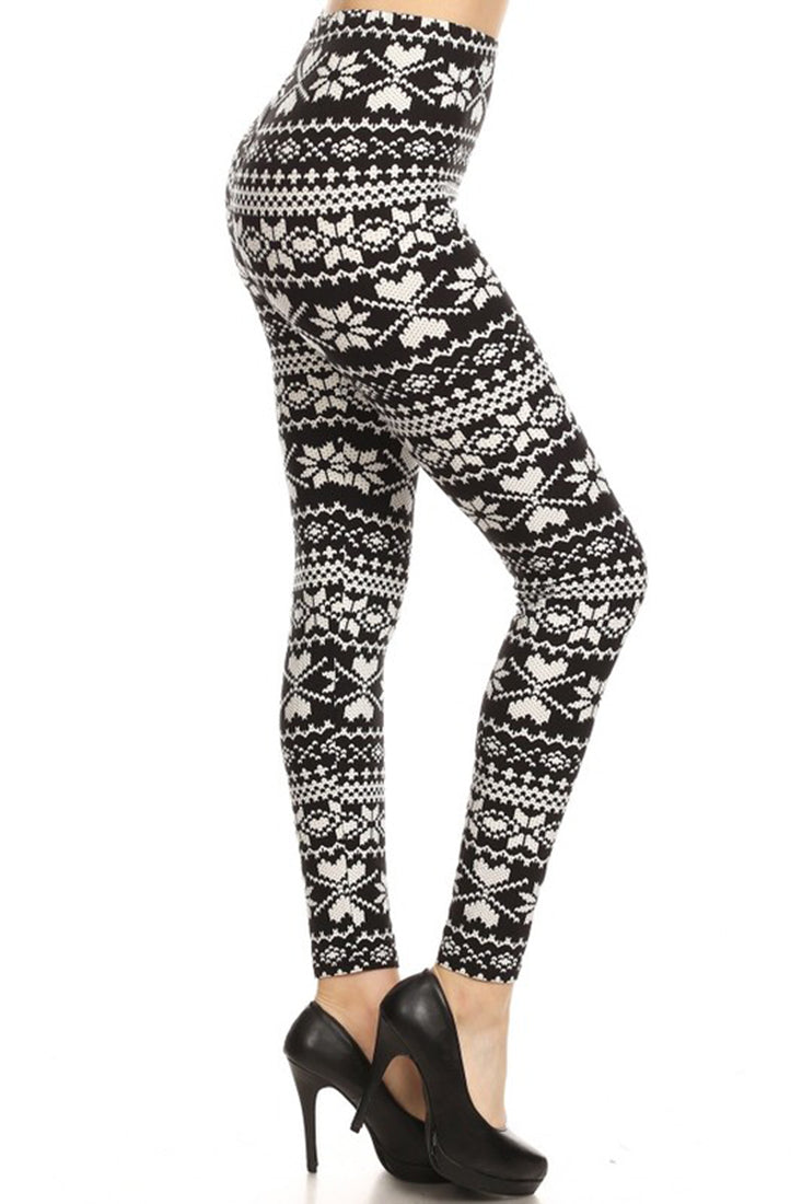 Niobe Clothing Black White Winter Isle Design Leggings - Leggings p_leggings