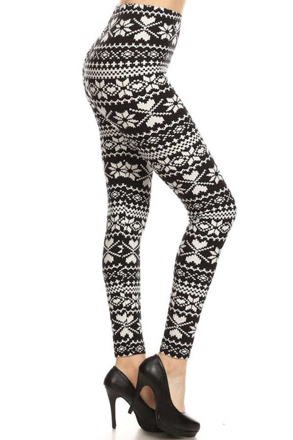 Black White Winter Isle Design Leggings leggings- Niobe Clothing