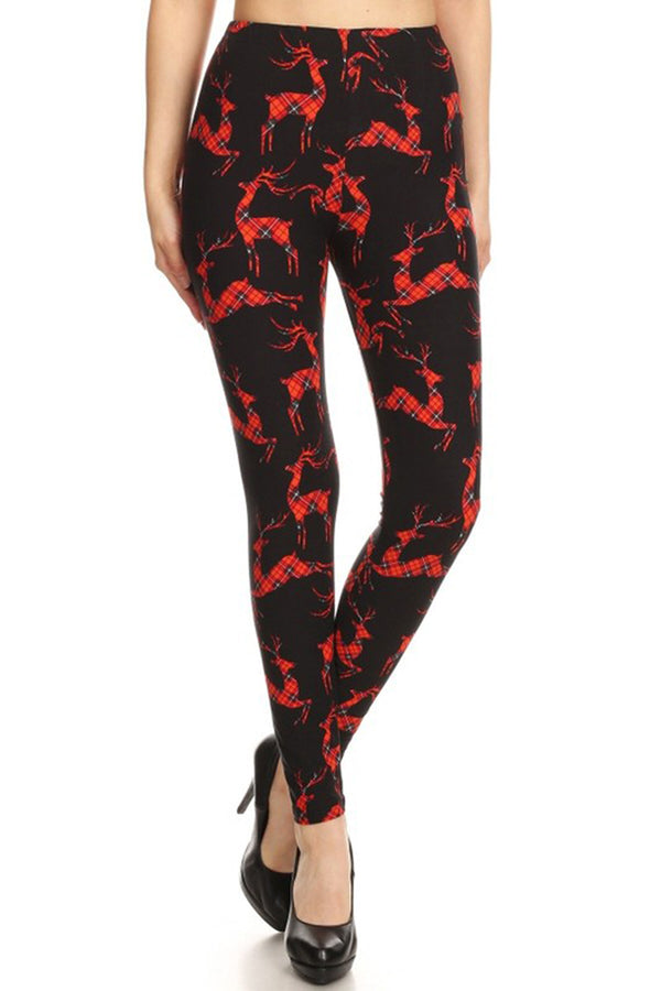 NioBe Clothing Womens Black Red Christmas Pattern Ultra Soft Leggings  (Reg&Plus Size)