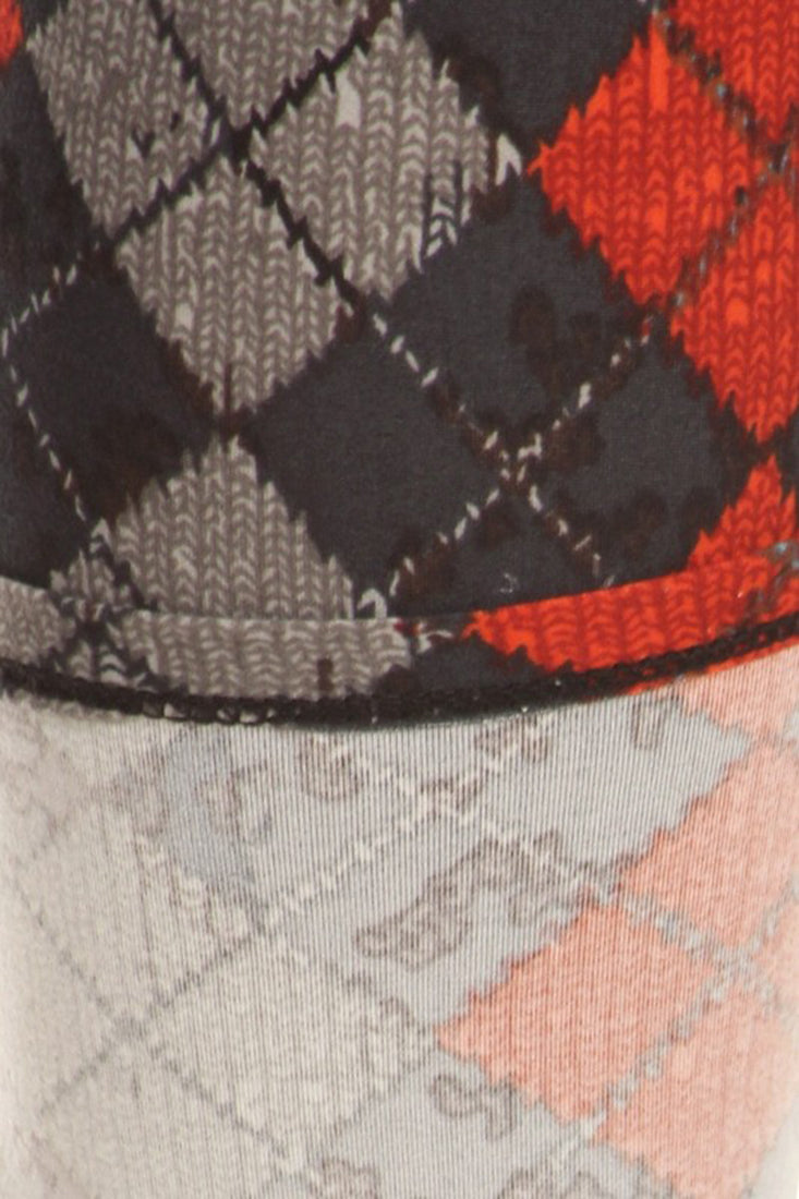 Black Red Grey Argyle Design Leggings leggings- Niobe Clothing