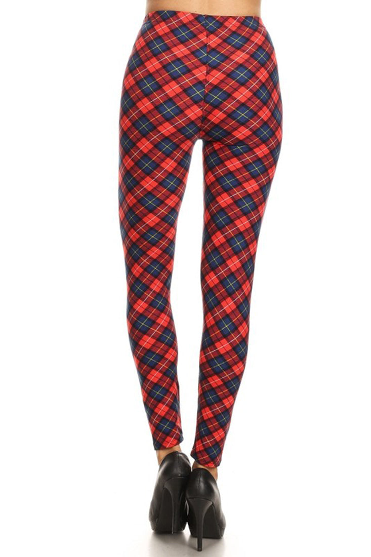 Niobe Clothing Red Blue Plaid Design Leggings - Leggings p_leggings