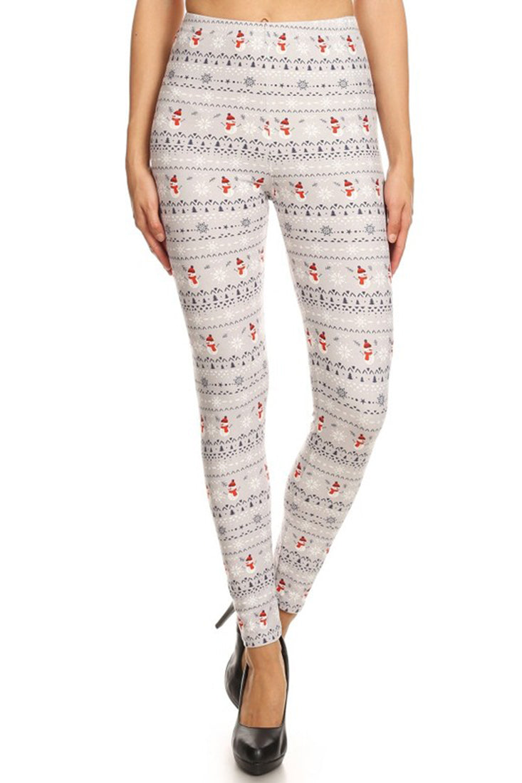 Niobe Clothing Light Grey Snowman Design Leggings - Leggings p_leggings