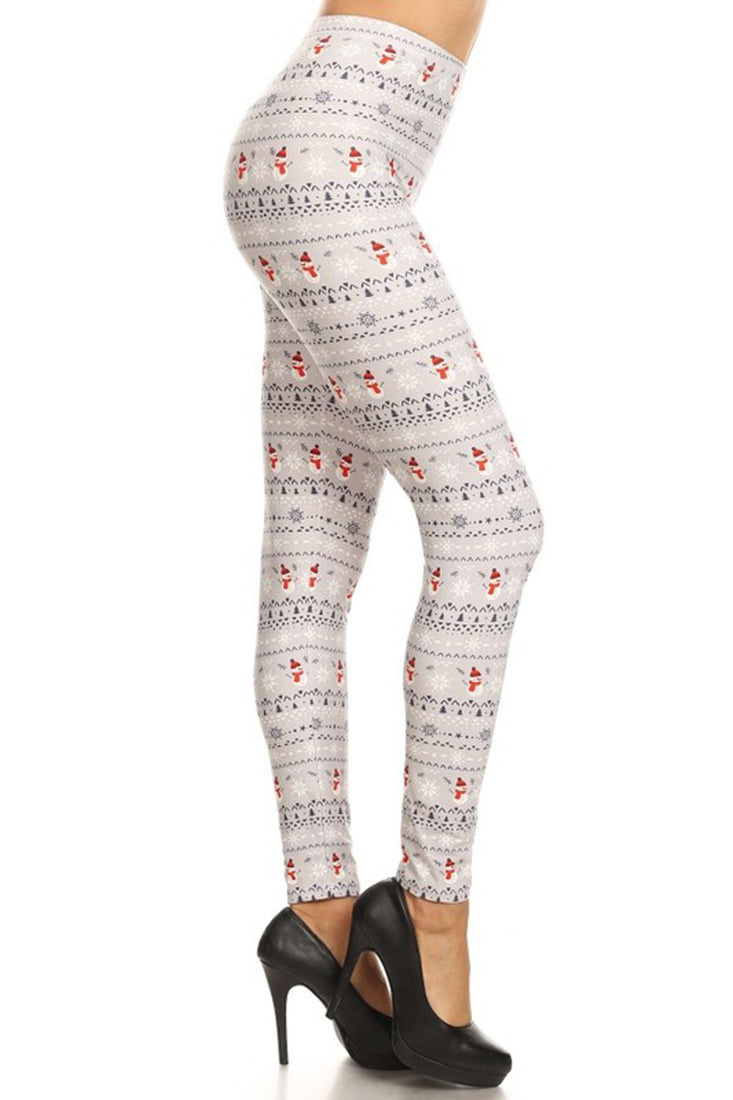 Niobe Clothing Light Grey Snowman Design Leggings - Leggings p_leggings