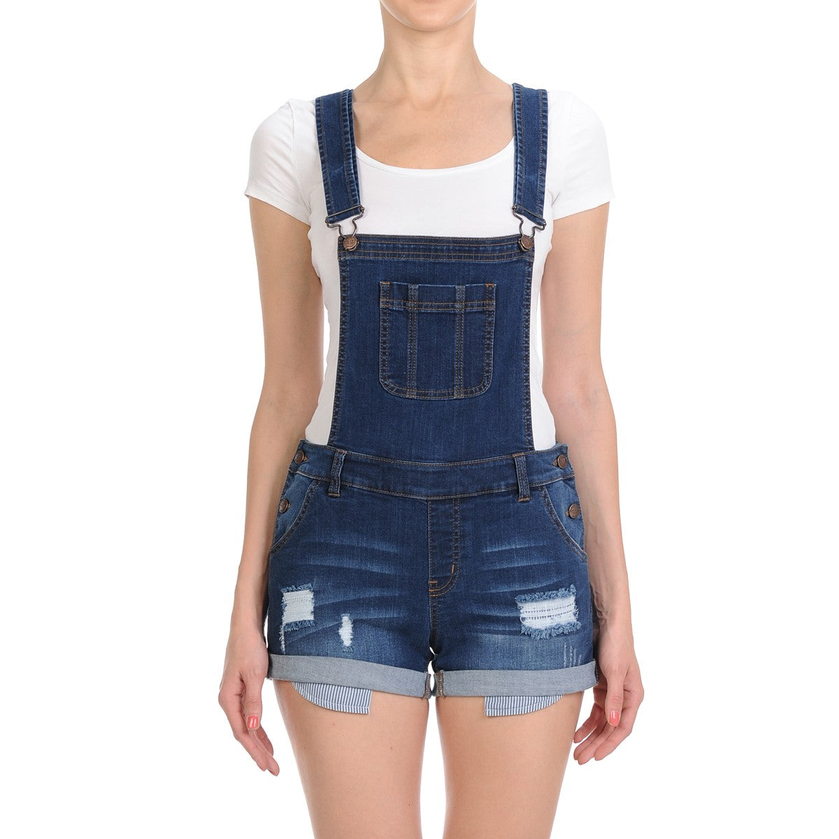 Wax Distressed Denim Shortalls - One-Pieces f_dresses