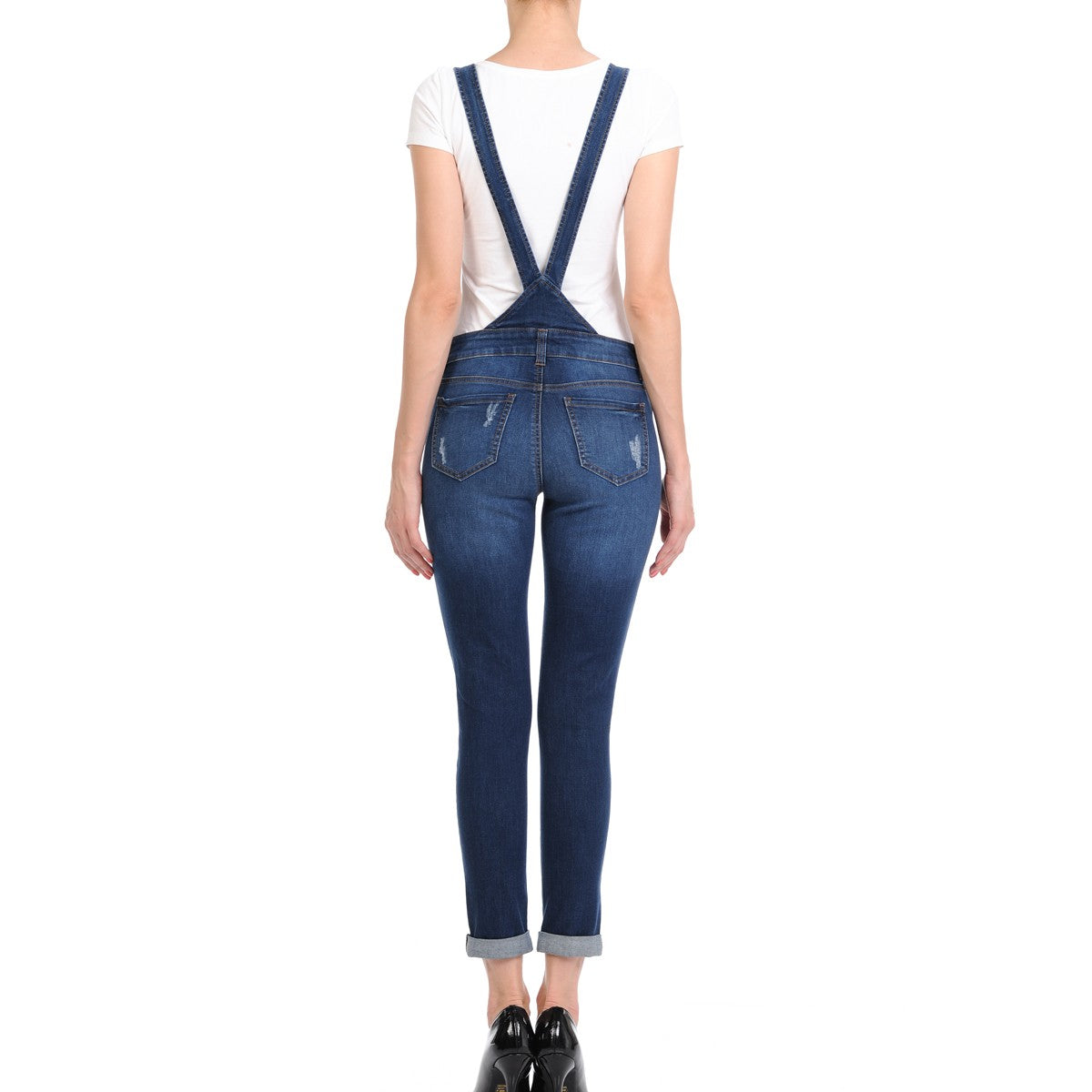 Wax Distressed Denim Overalls - One-Pieces f_dresses