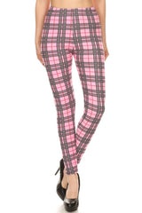 Multi Pink Plaid Design Leggings leggings- Niobe Clothing