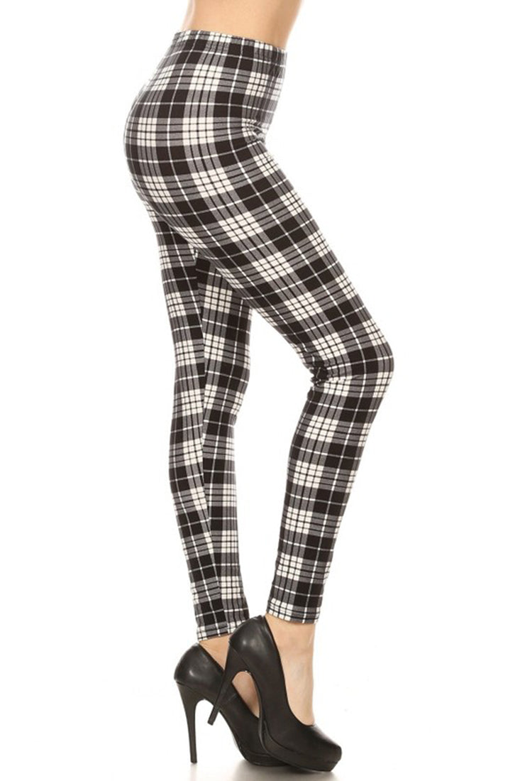 Niobe Clothing Black White Plaid-1 Graphic Fashion Lined Leggings - Leggings p_leggings
