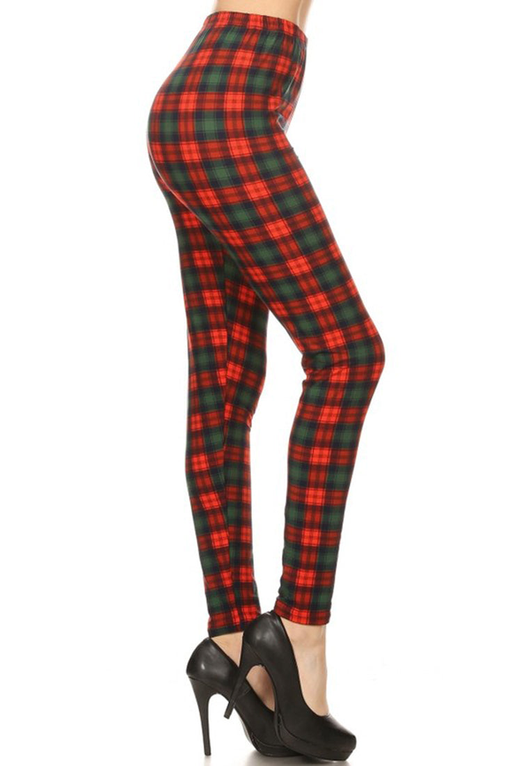 Niobe Clothing Red Green Plaid Design Leggings - p_leggings