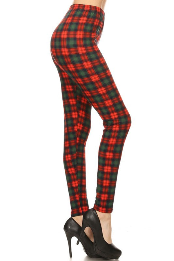 Red Green Plaid Design Leggings – Niobe Clothing