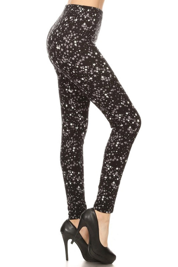 Black Stars Design Leggings leggings- Niobe Clothing