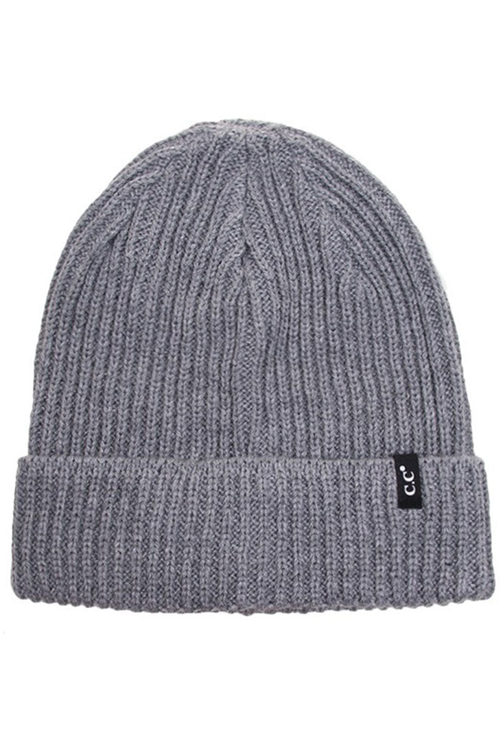 C.C. Skull Cap Ribbed Knit Fold Beanie - Hats