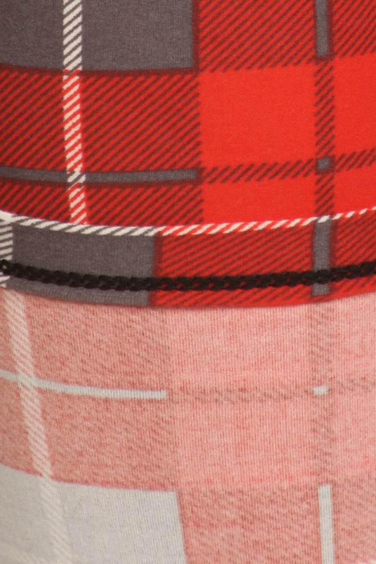 Niobe Clothing Red Grey Checkered Plaid Design Leggings - Leggings p_leggings