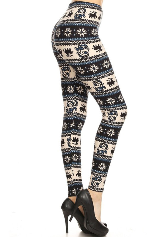 Navy Santa Reindeer Design Leggings leggings- Niobe Clothing