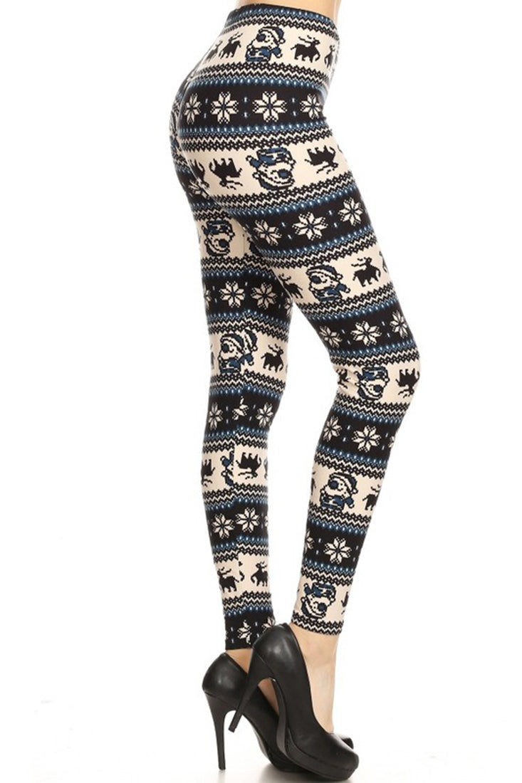 Navy Santa Reindeer Design Leggings leggings- Niobe Clothing