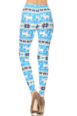 Niobe Clothing Sky Blue Moose Snowflake Design Leggings - leggings
