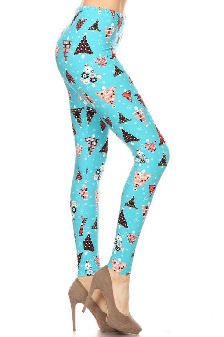 Niobe Clothing Aqua Christmas Tree Design Leggings - Leggings p_leggings